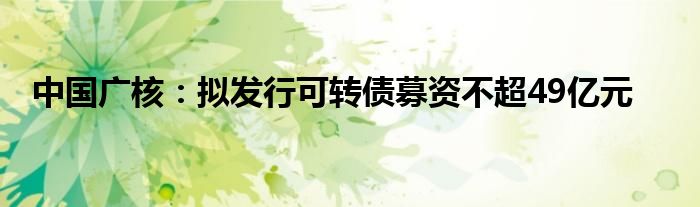 中国广核：拟发行可转债募资不超49亿元