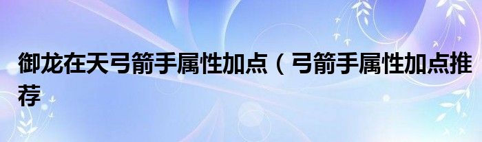 御龙在天弓箭手属性加点（弓箭手属性加点推荐