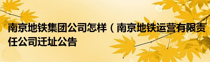 南京地铁集团公司怎样（南京地铁运营有限责任公司迁址公告