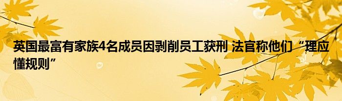 英国最富有家族4名成员因剥削员工获刑 法官称他们“理应懂规则”