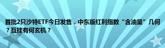 首批2只沙特ETF今日发售，中东版红利指数“含油量”几何？互挂有何玄机？