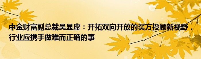 中金财富副总裁吴显鏖：开拓双向开放的买方投顾新视野，行业应携手做难而正确的事