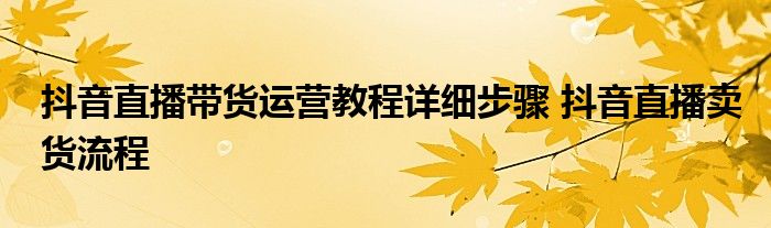 抖音直播带货运营教程详细步骤 抖音直播卖货流程