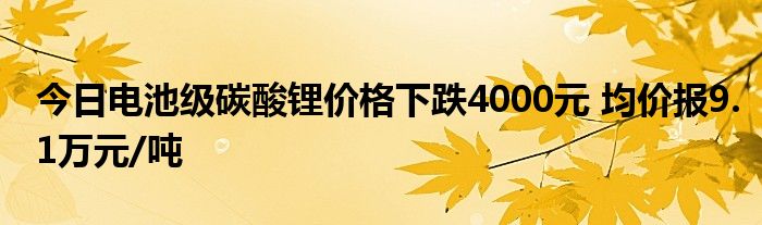 今日电池级碳酸锂价格下跌4000元 均价报9.1万元/吨