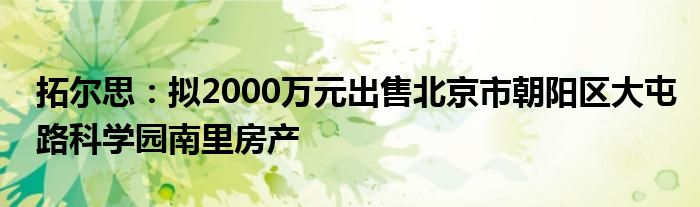 拓尔思：拟2000万元出售北京市朝阳区大屯路科学园南里房产