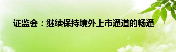 证监会：继续保持境外上市通道的畅通