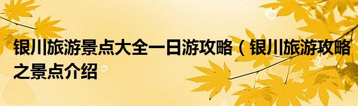 银川旅游景点大全一日游攻略（银川旅游攻略之景点介绍