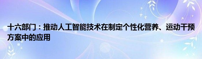 十六部门：推动人工智能技术在制定个性化营养、运动干预方案中的应用