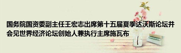 国务院国资委副主任王宏志出席第十五届夏季达沃斯论坛并会见世界经济论坛创始人兼执行主席施瓦布