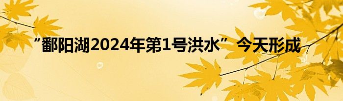 “鄱阳湖2024年第1号洪水”今天形成