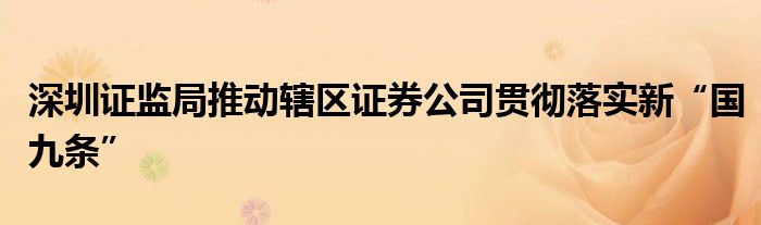 深圳证监局推动辖区证券公司贯彻落实新“国九条”