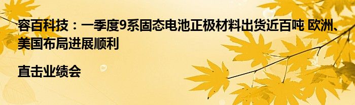 容百科技：一季度9系固态电池正极材料出货近百吨 欧洲、美国布局进展顺利|直击业绩会