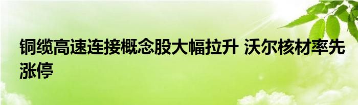 铜缆高速连接概念股大幅拉升 沃尔核材率先涨停