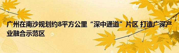 广州在南沙规划约8平方公里“深中通道”片区 打造广深产业融合示范区