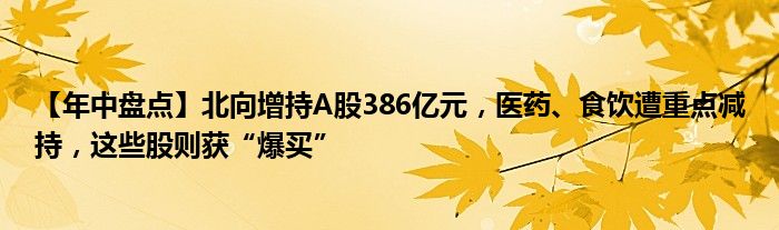 【年中盘点】北向增持A股386亿元，医药、食饮遭重点减持，这些股则获“爆买”