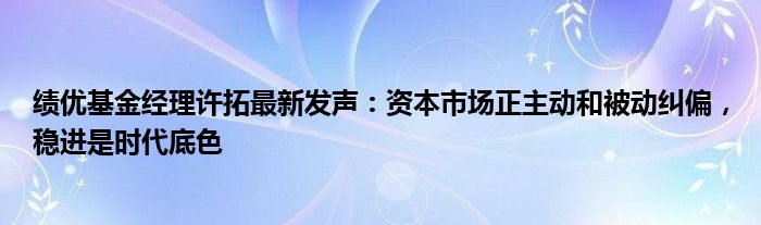 绩优基金经理许拓最新发声：资本市场正主动和被动纠偏，稳进是时代底色