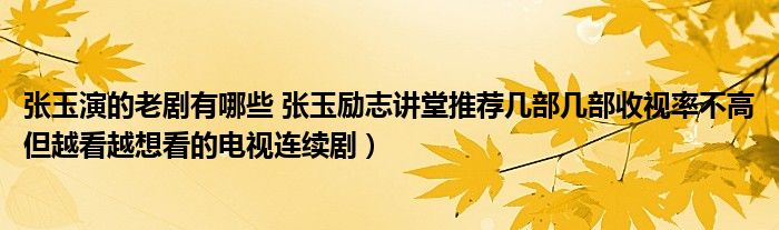 张玉演的老剧有哪些 张玉励志讲堂推荐几部几部收视率不高但越看越想看的电视连续剧）