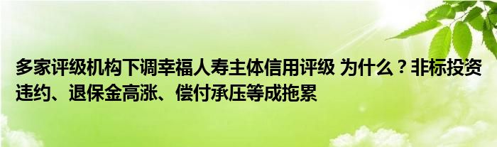 多家评级机构下调幸福人寿主体信用评级 为什么？非标投资违约、退保金高涨、偿付承压等成拖累