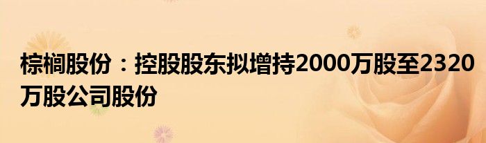 棕榈股份：控股股东拟增持2000万股至2320万股公司股份