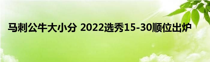 马刺公牛大小分 2022选秀15-30顺位出炉