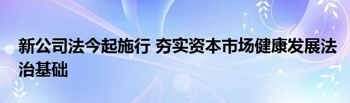 新公司法今起施行 夯实资本市场健康发展法治基础