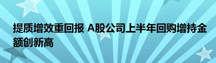 提质增效重回报 A股公司上半年回购增持金额创新高