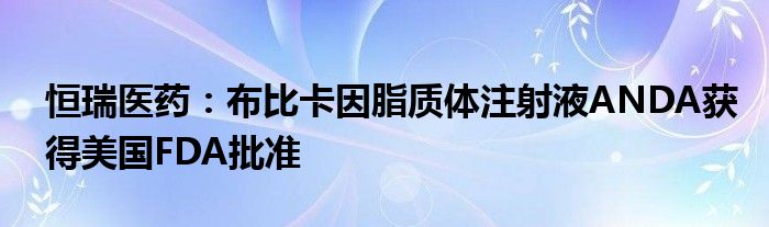 恒瑞医药：布比卡因脂质体注射液ANDA获得美国FDA批准