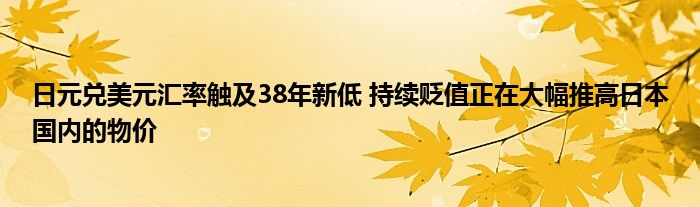 日元兑美元汇率触及38年新低 持续贬值正在大幅推高日本国内的物价