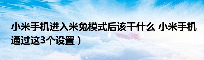 小米手机进入米兔模式后该干什么 小米手机通过这3个设置）