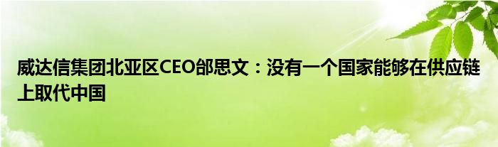 威达信集团北亚区CEO邰思文：没有一个国家能够在供应链上取代中国