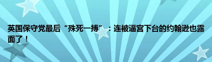 英国保守党最后“殊死一搏”：连被逼宫下台的约翰逊也露面了！