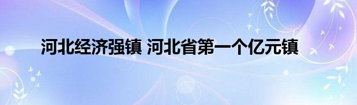 河北经济强镇 河北省第一个亿元镇