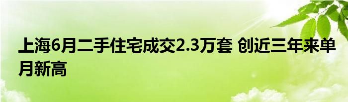 上海6月二手住宅成交2.3万套 创近三年来单月新高