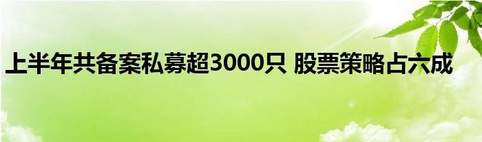 上半年共备案私募超3000只 股票策略占六成