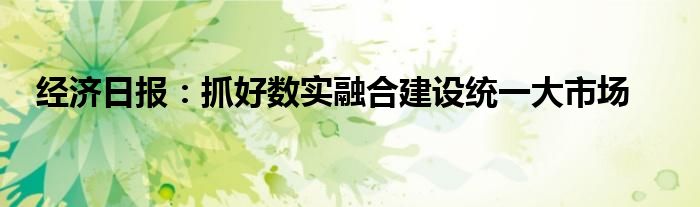 经济日报：抓好数实融合建设统一大市场