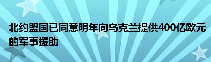 北约盟国已同意明年向乌克兰提供400亿欧元的军事援助