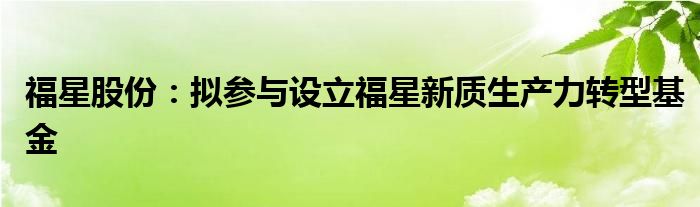 福星股份：拟参与设立福星新质生产力转型基金