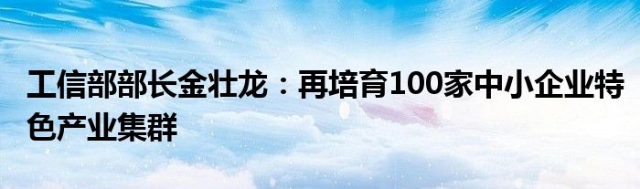 工信部部长金壮龙：再培育100家中小企业特色产业集群