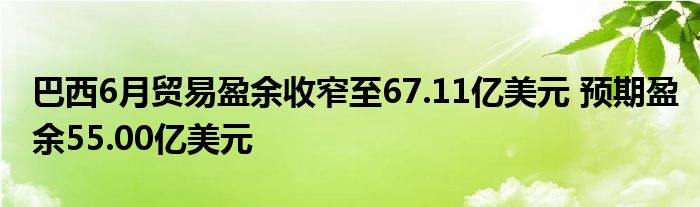 巴西6月贸易盈余收窄至67.11亿美元 预期盈余55.00亿美元