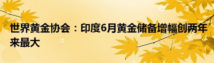 世界黄金协会：印度6月黄金储备增幅创两年来最大