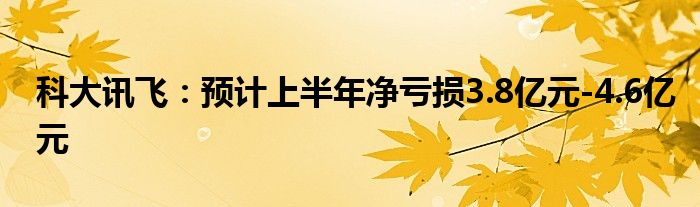 科大讯飞：预计上半年净亏损3.8亿元-4.6亿元