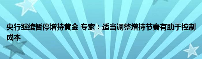 央行继续暂停增持黄金 专家：适当调整增持节奏有助于控制成本