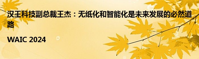 汉王科技副总裁王杰：无纸化和智能化是未来发展的必然道路|WAIC 2024