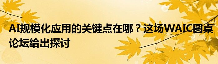 AI规模化应用的关键点在哪？这场WAIC圆桌论坛给出探讨