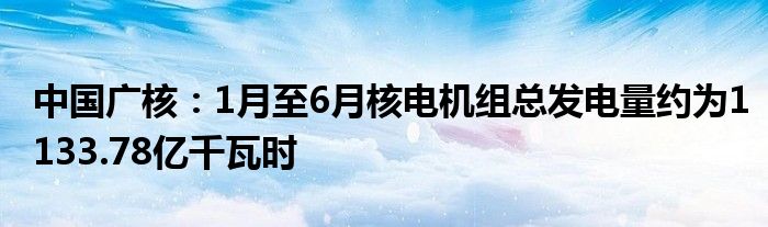 中国广核：1月至6月核电机组总发电量约为1133.78亿千瓦时