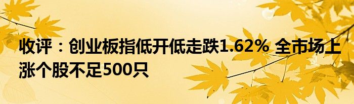 收评：创业板指低开低走跌1.62% 全市场上涨个股不足500只