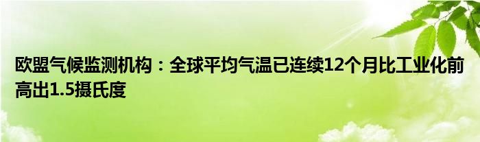 欧盟气候监测机构：全球平均气温已连续12个月比工业化前高出1.5摄氏度