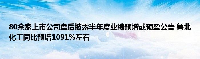 80余家上市公司盘后披露半年度业绩预增或预盈公告 鲁北化工同比预增1091%左右