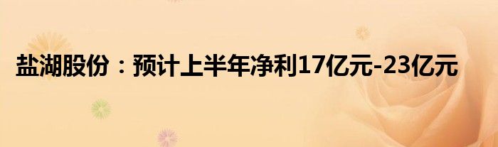 盐湖股份：预计上半年净利17亿元-23亿元