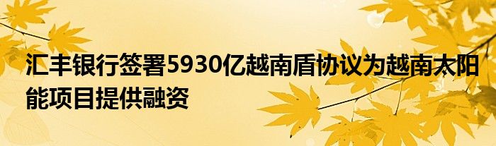 汇丰银行签署5930亿越南盾协议为越南太阳能项目提供融资